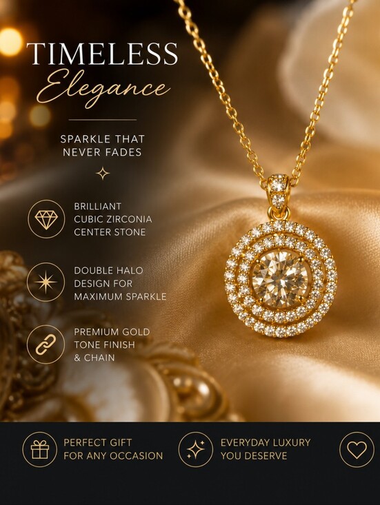 Jewelry - Certified Carat Mossanite 14k Gold Plated Over Sterling Silver Pendant Necklace